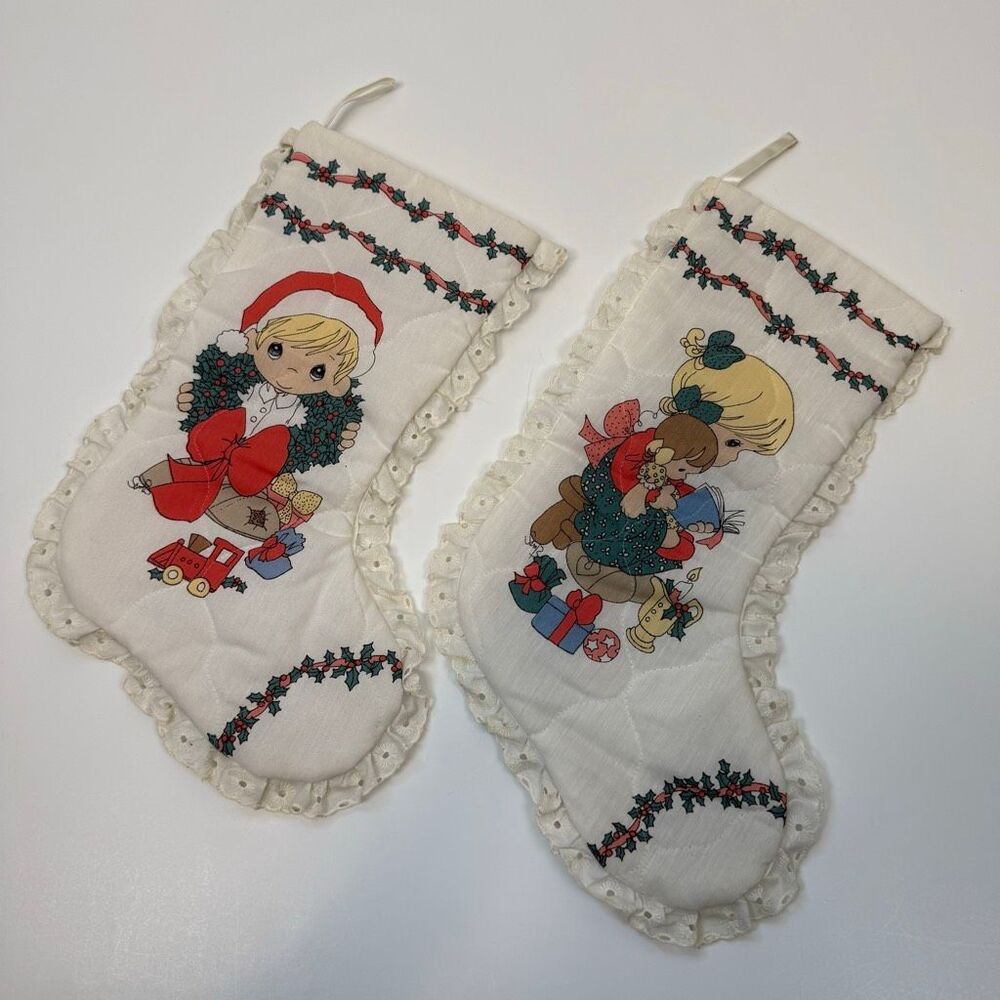 Vintage 90s Precious Moments Night Before Christmas Stockings Set of 2